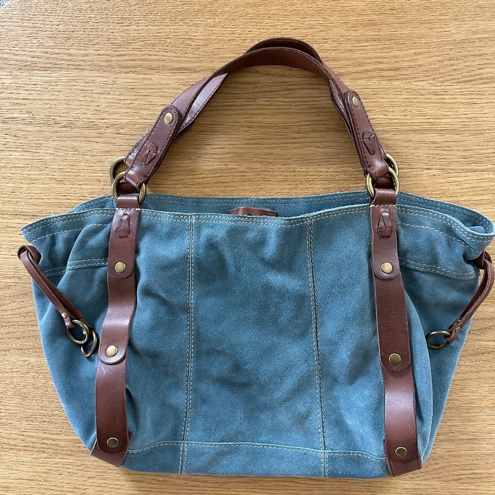 Lucky Brand Suede Leather Boho Bag Dusty Blue